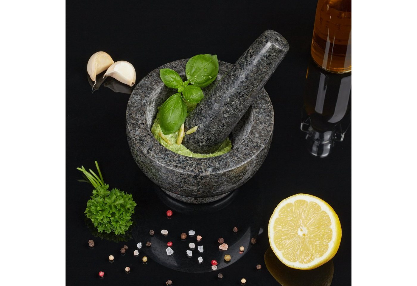 relaxdays Mörser Granit Mörser mit Stößel groß, (2-tlg) – Bild 3 von 5