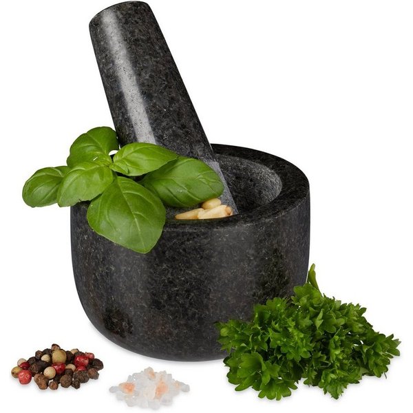 relaxdays Mörser Granit Mörser mit Stößel klein, (2-tlg)