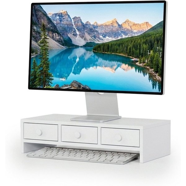 relaxdays Monitorständer mit 3 Schubladen, (1-tlg., weiß)