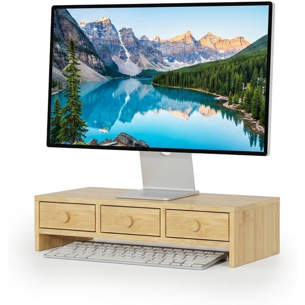 relaxdays Monitorständer mit 3 Schubladen, (1-tlg., Holzoptik)