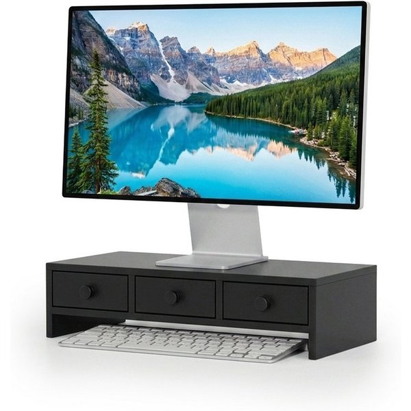 relaxdays Monitorständer mit 3 Schubladen, (1-tlg., schwarz)