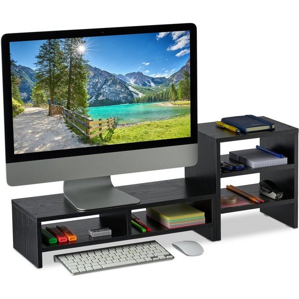 relaxdays Monitorständer mit Ablagen, (2-tlg)