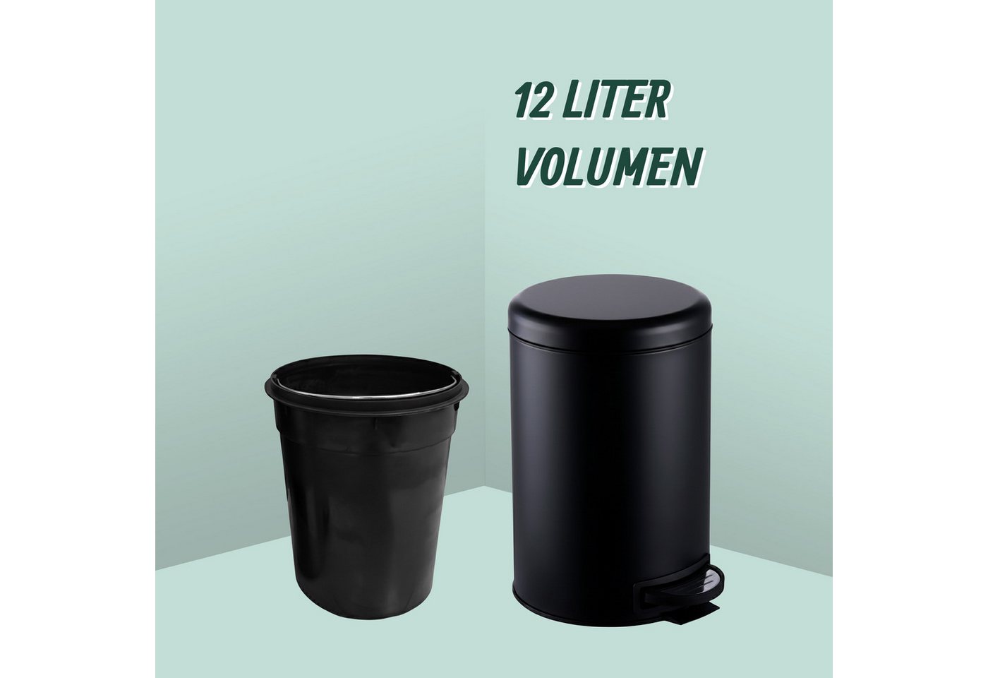 relaxdays Mülleimer 12 Liter, schwarz – Bild 5 von 5