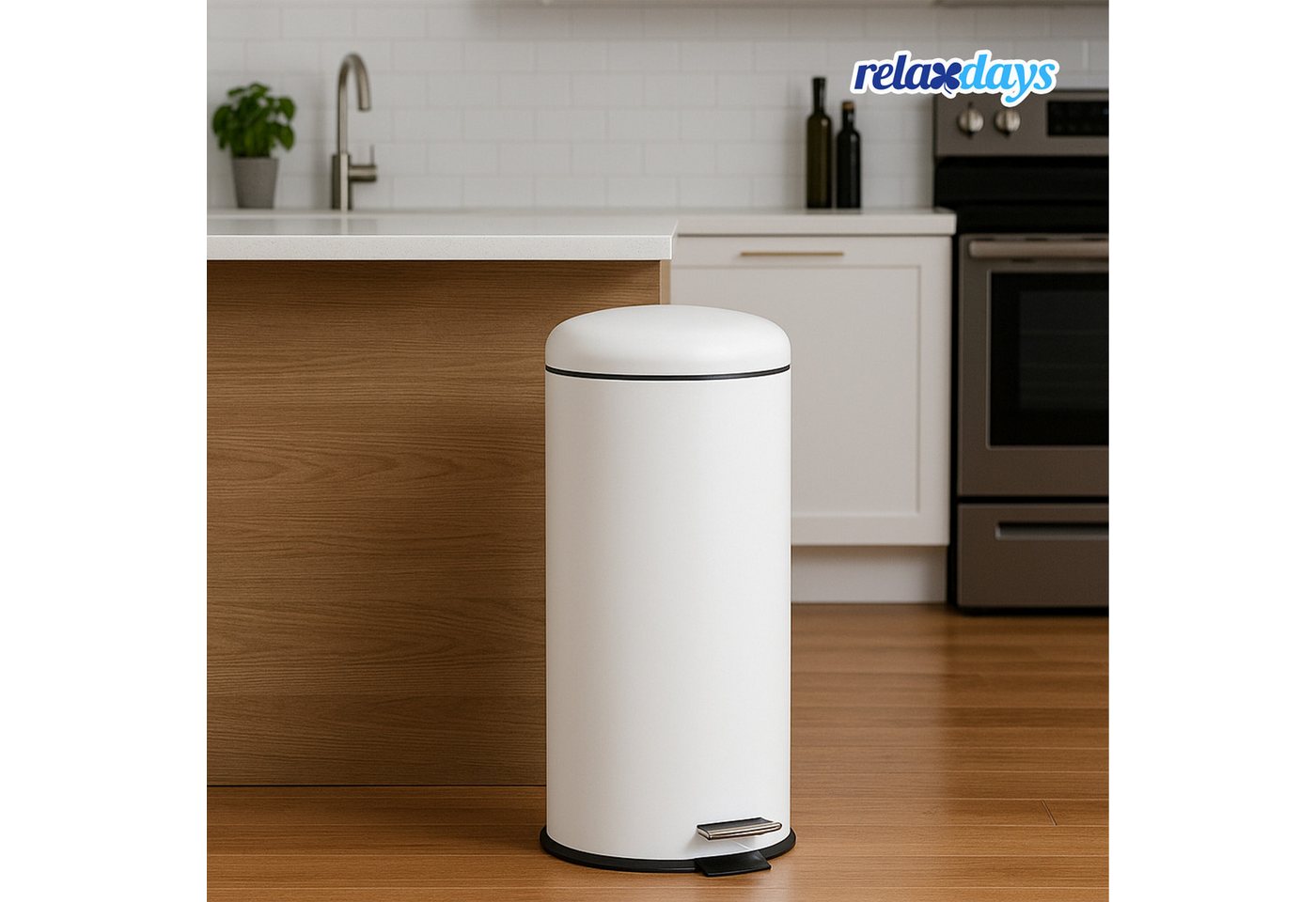 relaxdays Mülleimer 30 Liter, weiß – Bild 3 von 5