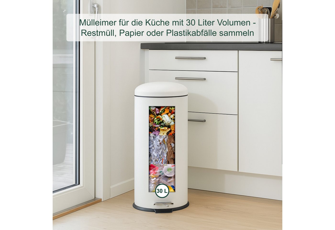 relaxdays Mülleimer 30 Liter, weiß – Bild 5 von 5