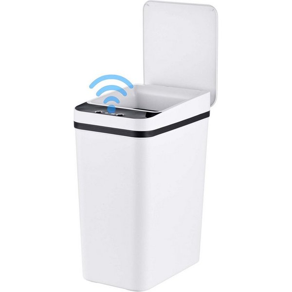 relaxdays Mülleimer 9L mit Sensor, weiß