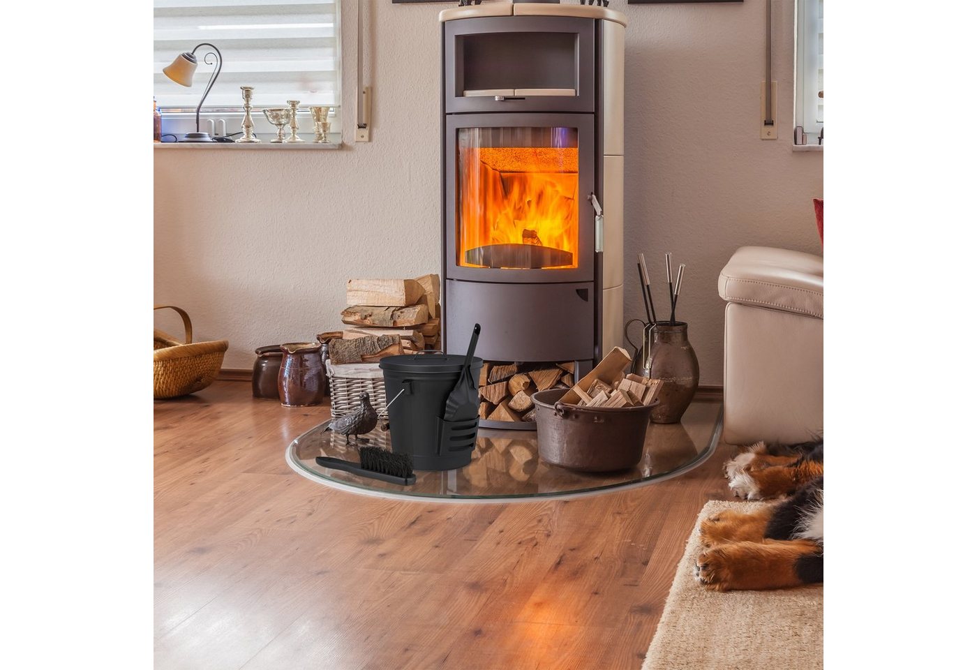 relaxdays Mülleimer Ascheeimer mit Deckel & Kehrset – Bild 3 von 5