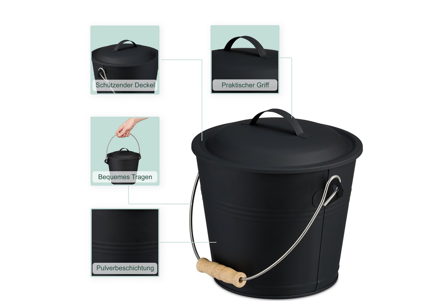 relaxdays Mülleimer Ascheeimer mit Deckel & Kehrset 4,5 L – Bild 2 von 5