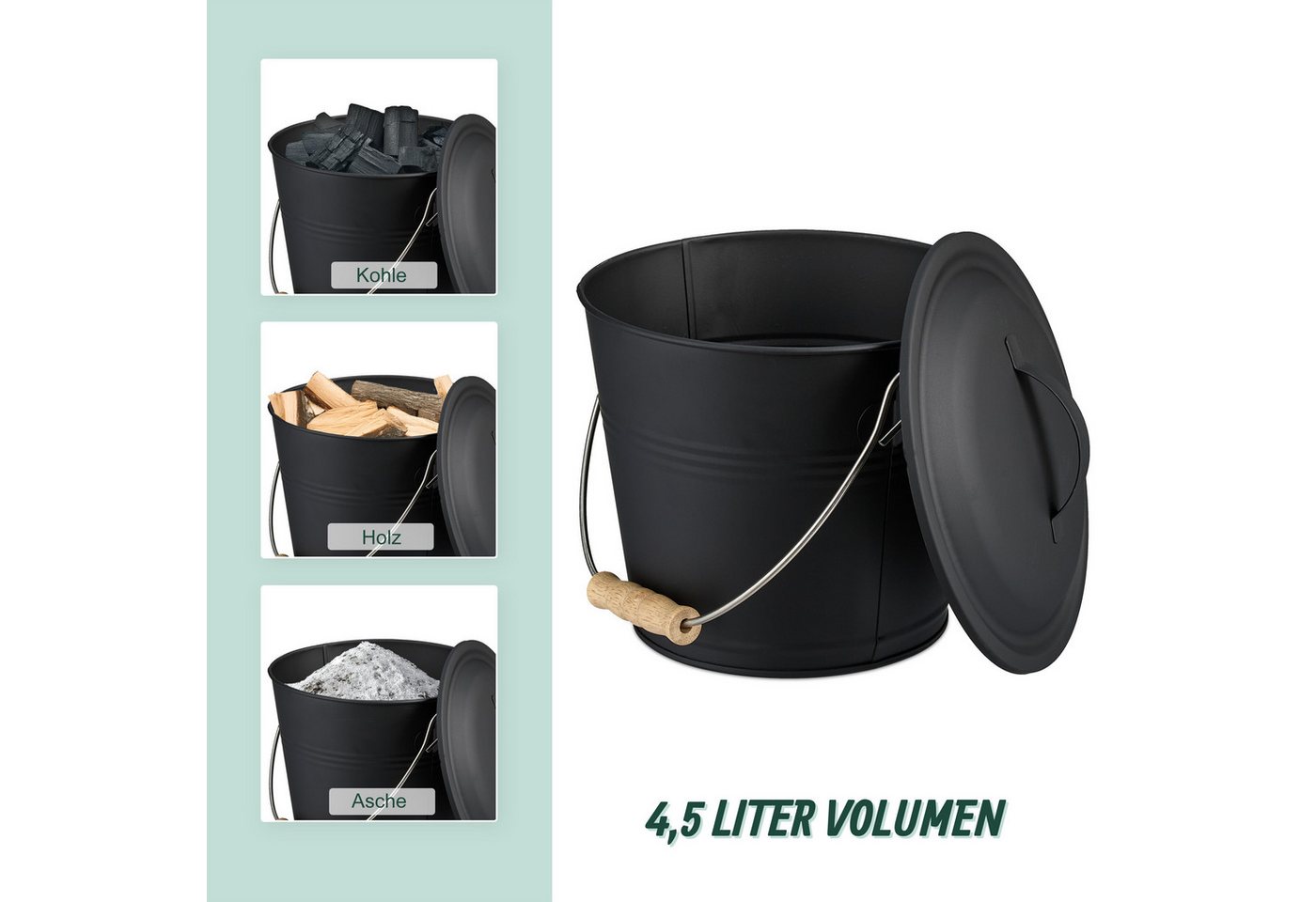 relaxdays Mülleimer Ascheeimer mit Deckel & Kehrset 4,5 L – Bild 3 von 5