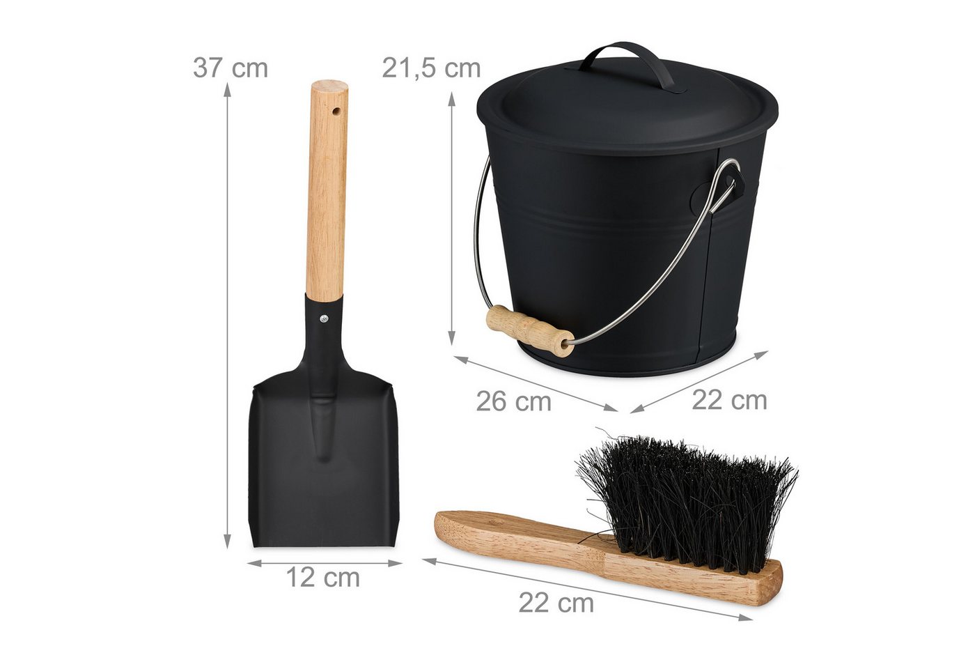 relaxdays Mülleimer Ascheeimer mit Deckel & Kehrset 4,5 L – Bild 4 von 5