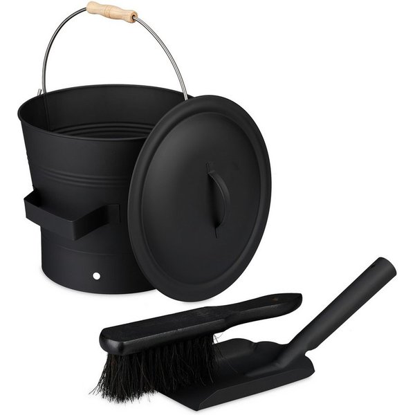 relaxdays Mülleimer Ascheeimer mit Deckel & Kehrset 7,5 L