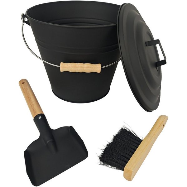 relaxdays Mülleimer Ascheeimer mit Feger & Schaufel, 10 Liter