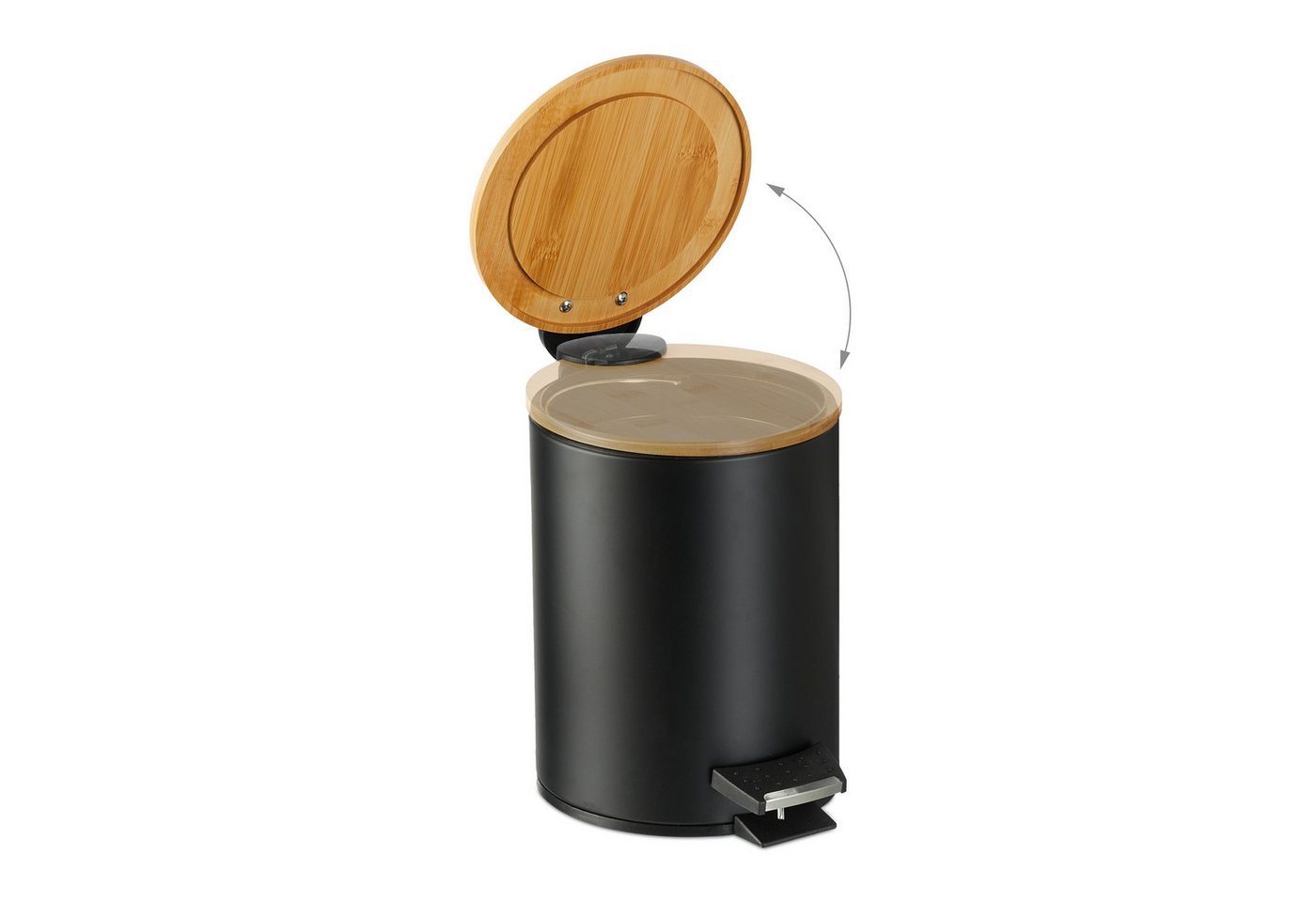 relaxdays Mülleimer Bad Mülleimer 3 l mit Bambusdeckel, schwarz – Bild 2 von 5