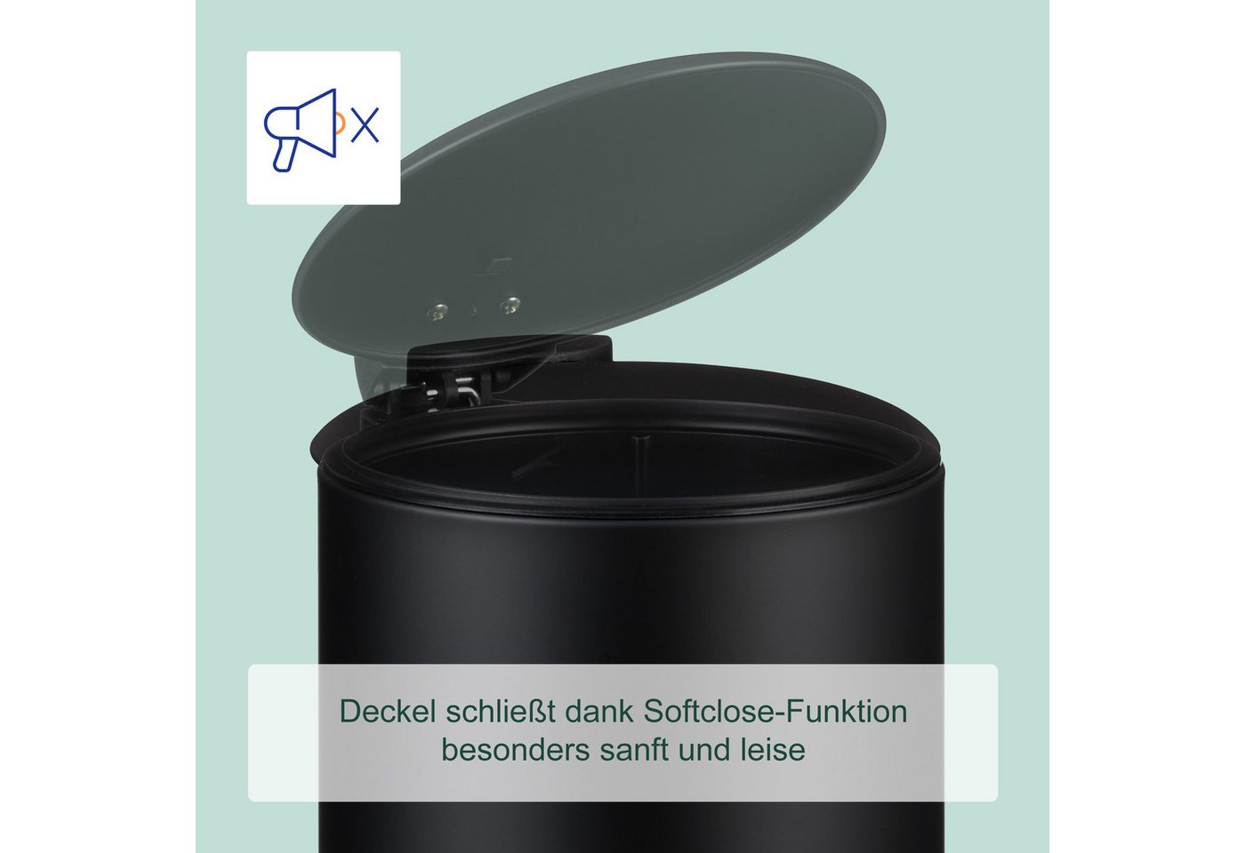 relaxdays Mülleimer Bad Mülleimer 3 l Softclose, schwarz – Bild 2 von 5
