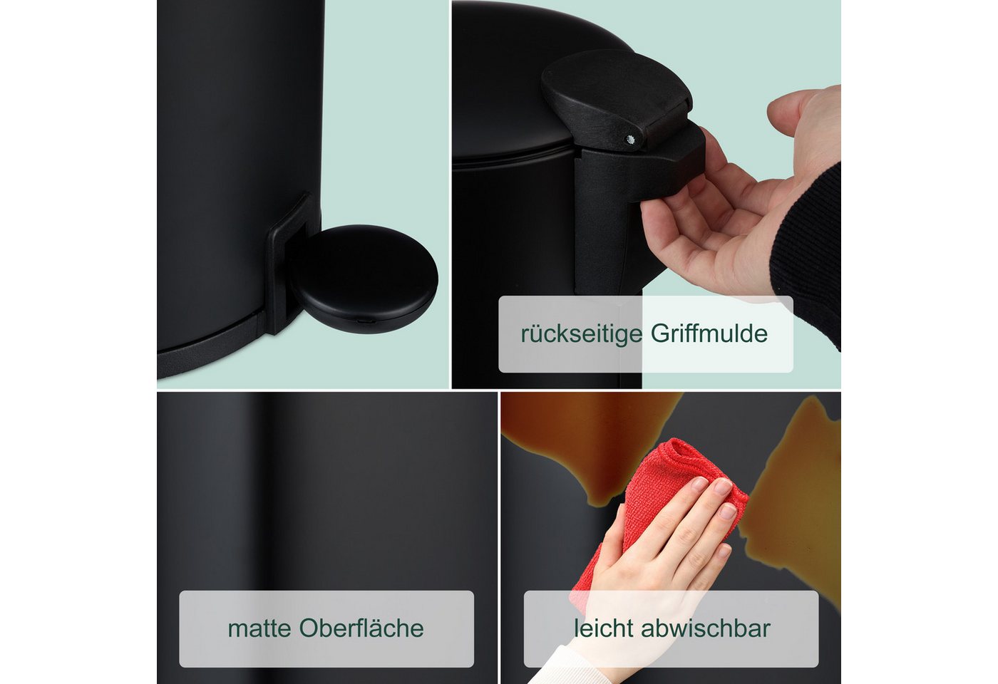 relaxdays Mülleimer Bad Mülleimer 3 l Softclose, schwarz – Bild 3 von 5