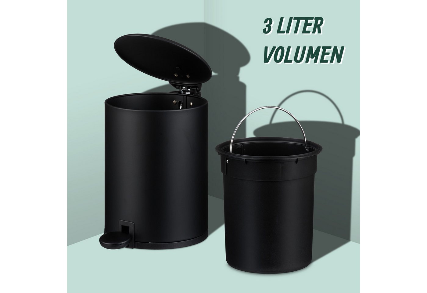 relaxdays Mülleimer Bad Mülleimer 3 l Softclose, schwarz – Bild 5 von 5