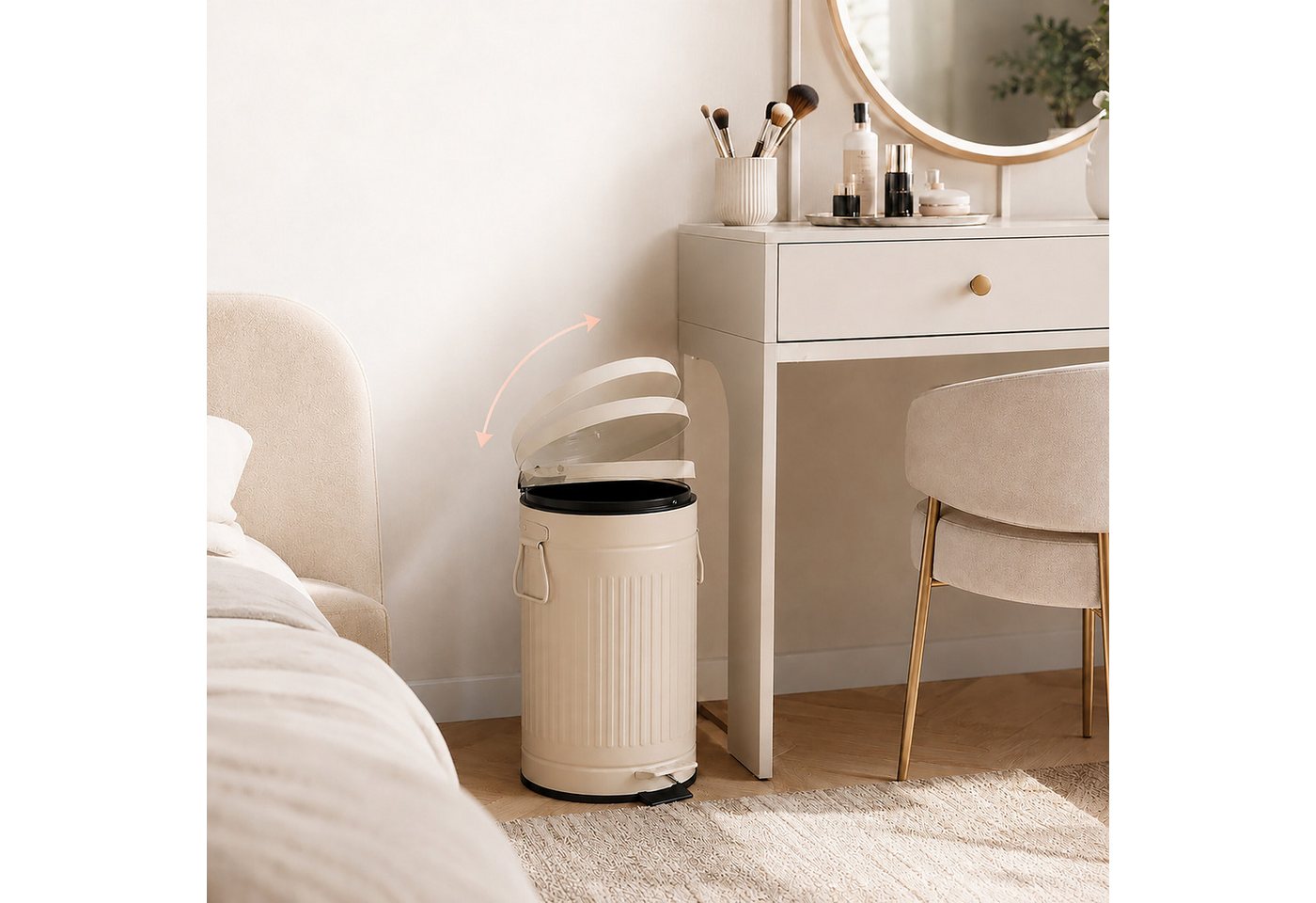 relaxdays Mülleimer Retro Mülleimer 12 Liter, Beige – Bild 2 von 5