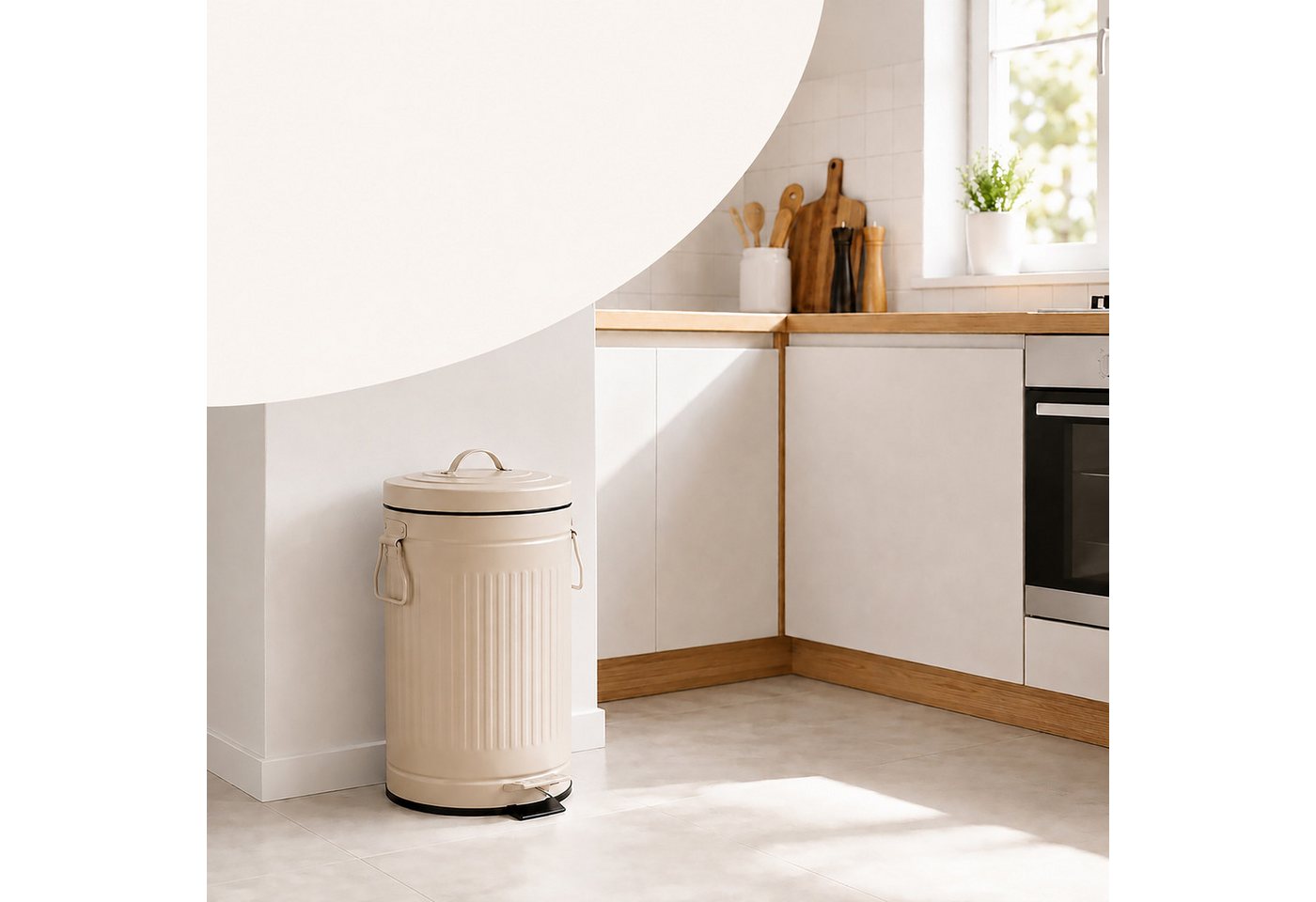 relaxdays Mülleimer Retro Mülleimer 12 Liter, Beige – Bild 3 von 5