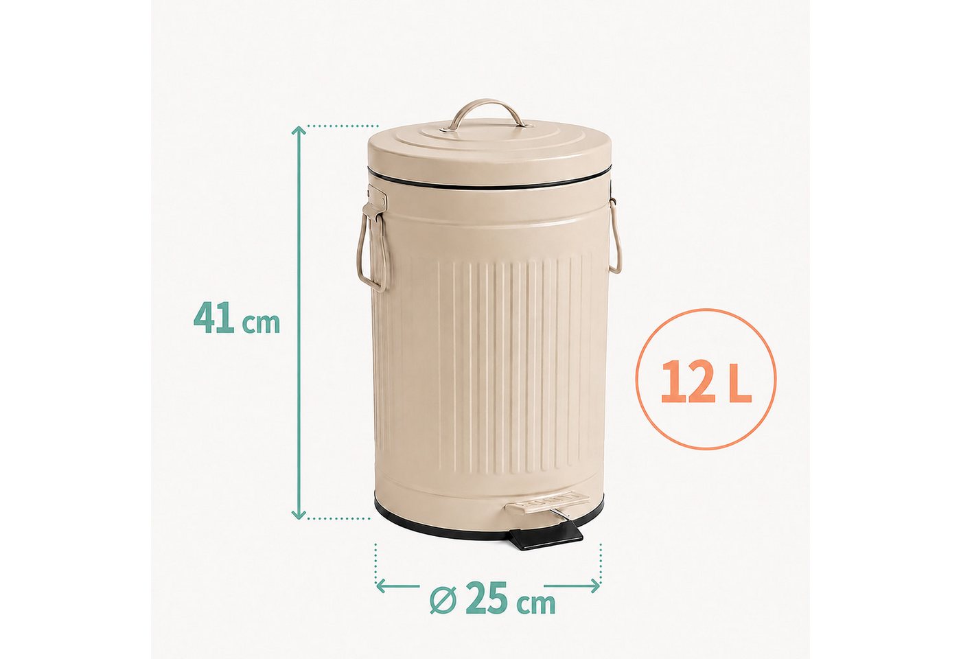 relaxdays Mülleimer Retro Mülleimer 12 Liter, Beige – Bild 4 von 5
