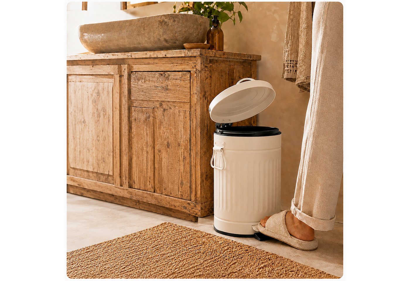relaxdays Mülleimer Retro Mülleimer 12 Liter, Beige – Bild 5 von 5