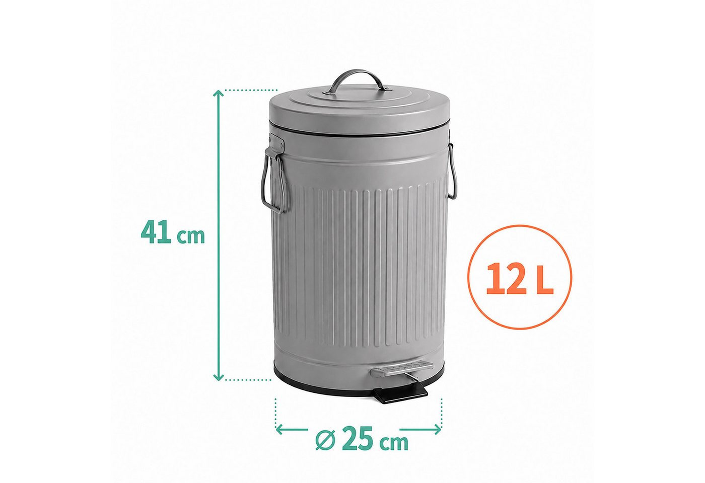 relaxdays Mülleimer Retro Mülleimer 12 Liter, grau – Bild 4 von 5