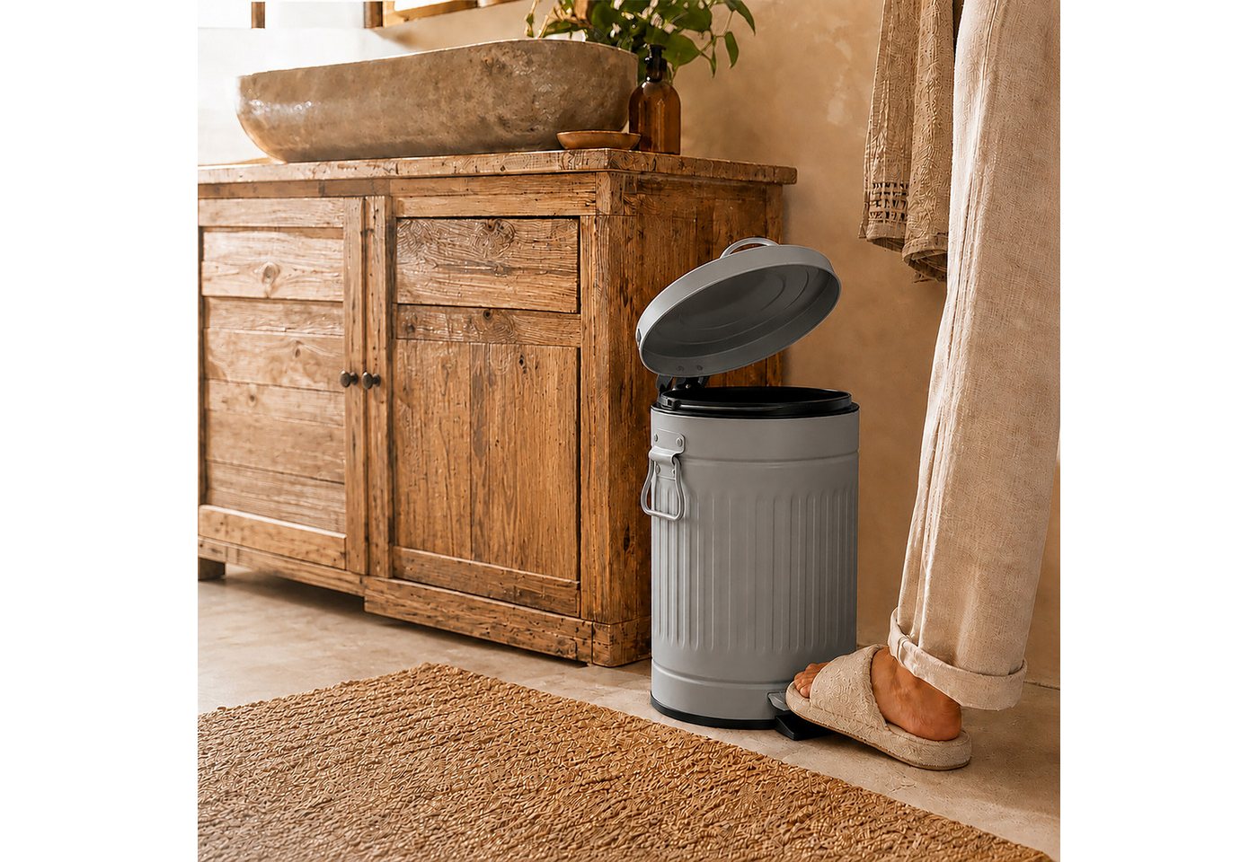 relaxdays Mülleimer Retro Mülleimer 12 Liter, grau – Bild 5 von 5