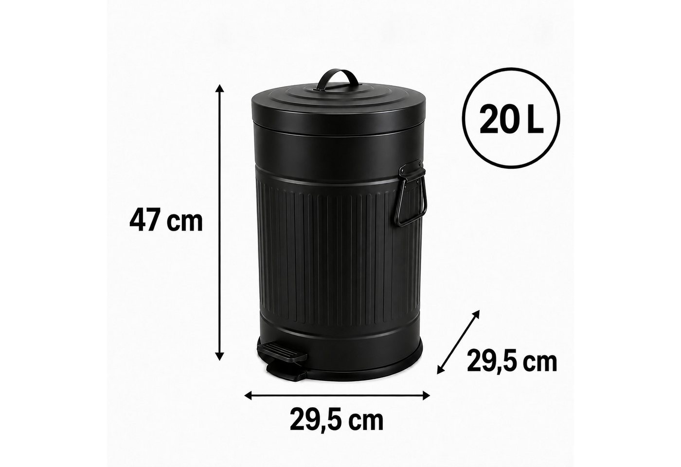 relaxdays Mülleimer Retro Mülleimer 20 Liter, schwarz – Bild 4 von 5