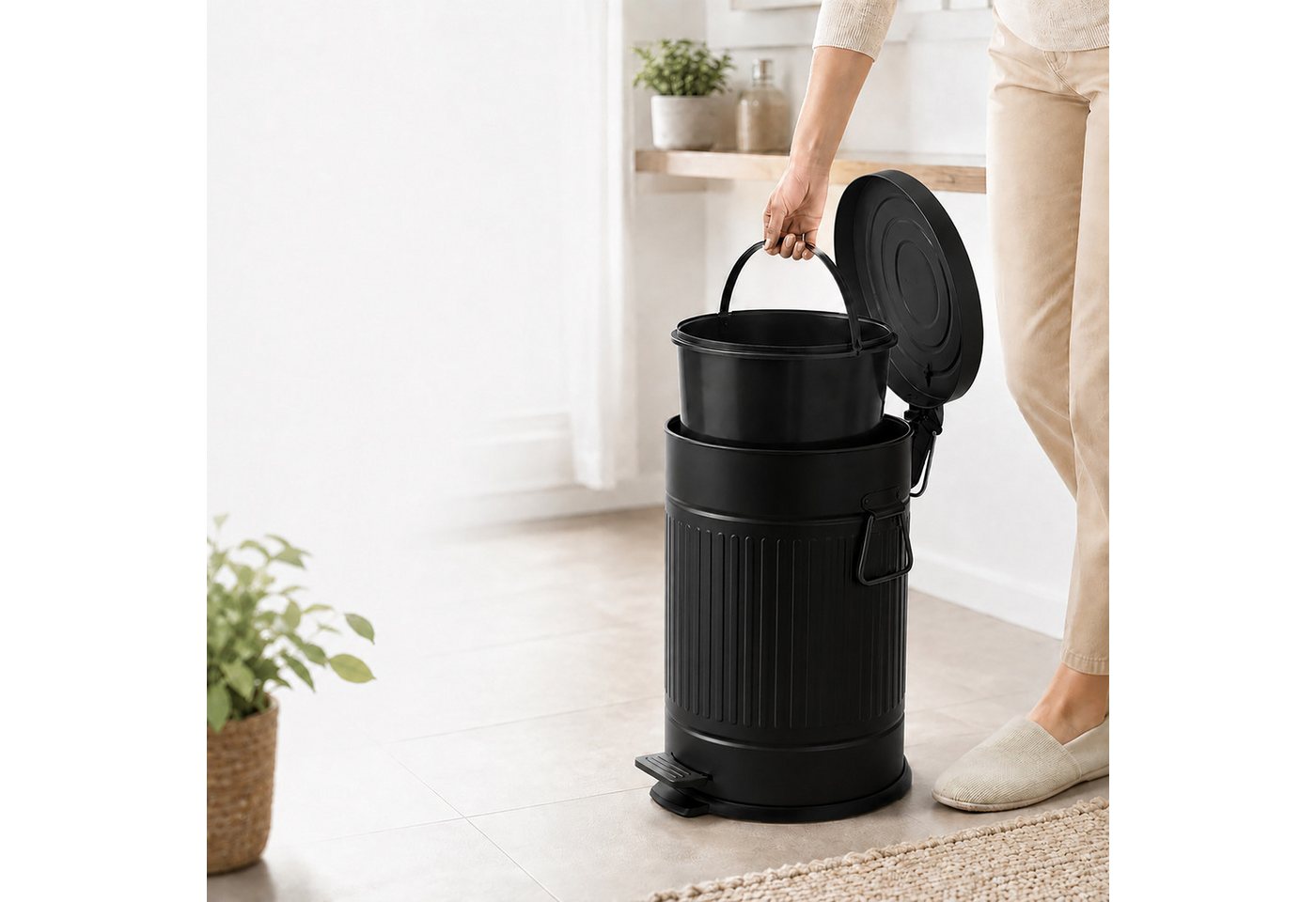 relaxdays Mülleimer Retro Mülleimer 20 Liter, schwarz – Bild 5 von 5