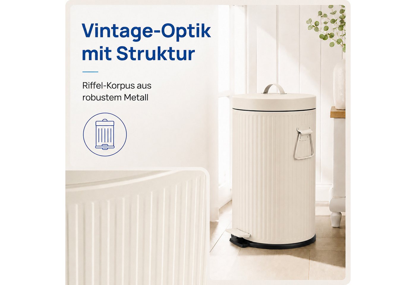 relaxdays Mülleimer Retro Mülleimer 20 Liter, Beige – Bild 2 von 5