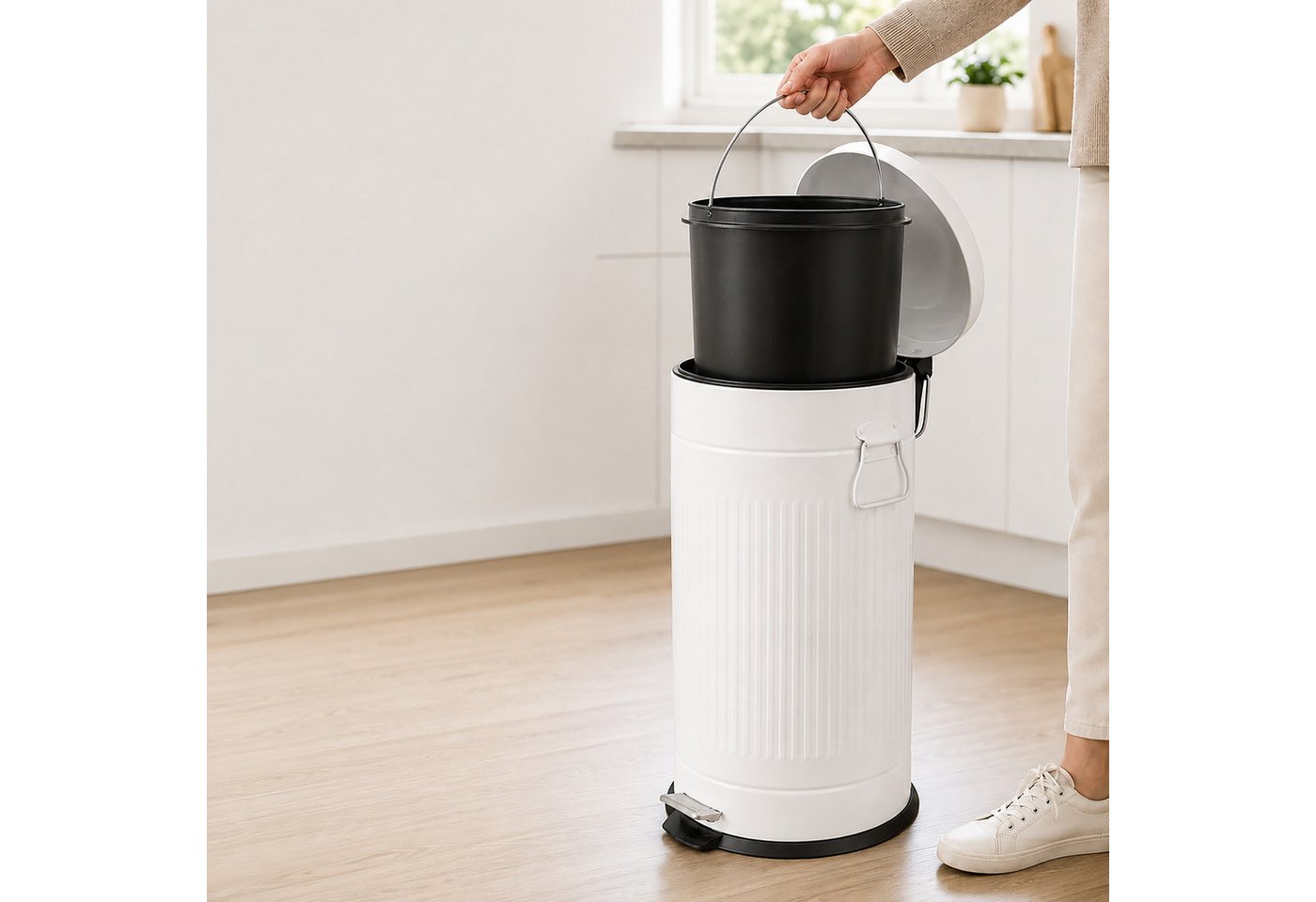relaxdays Mülleimer Retro Mülleimer 30 Liter, weiß – Bild 3 von 5