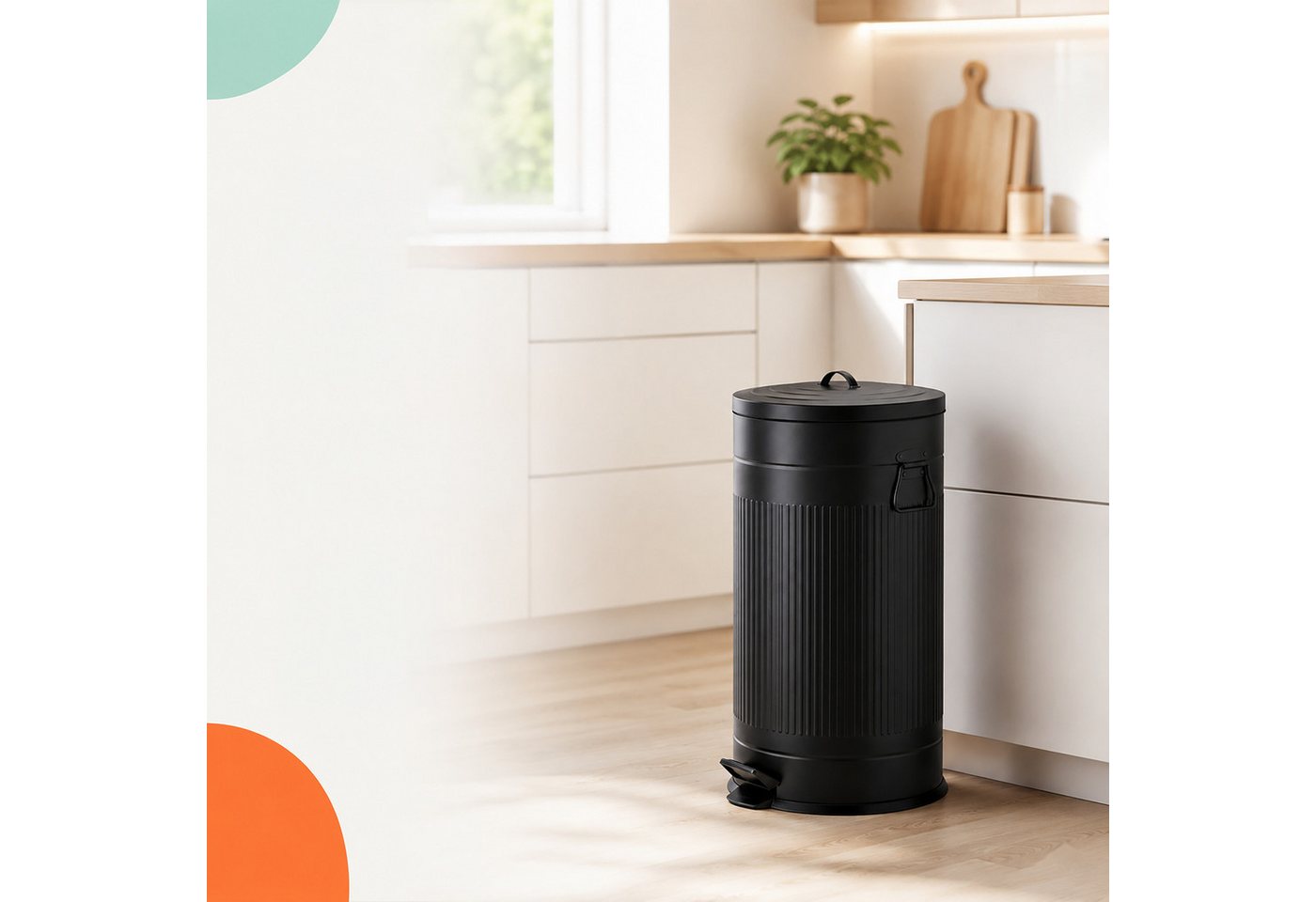 relaxdays Mülleimer Retro Mülleimer 40 Liter, schwarz – Bild 2 von 5