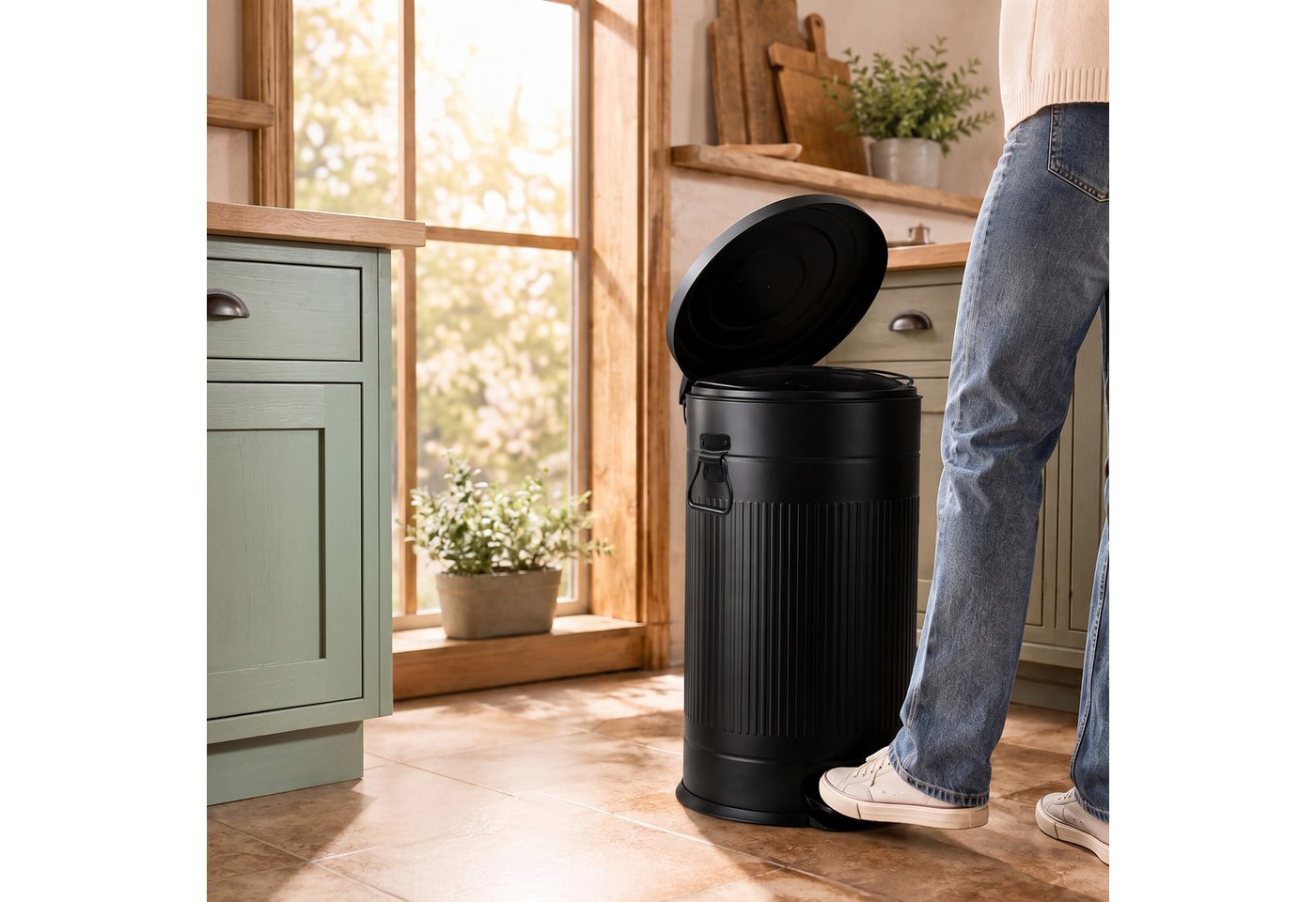 relaxdays Mülleimer Retro Mülleimer 40 Liter, schwarz – Bild 3 von 5