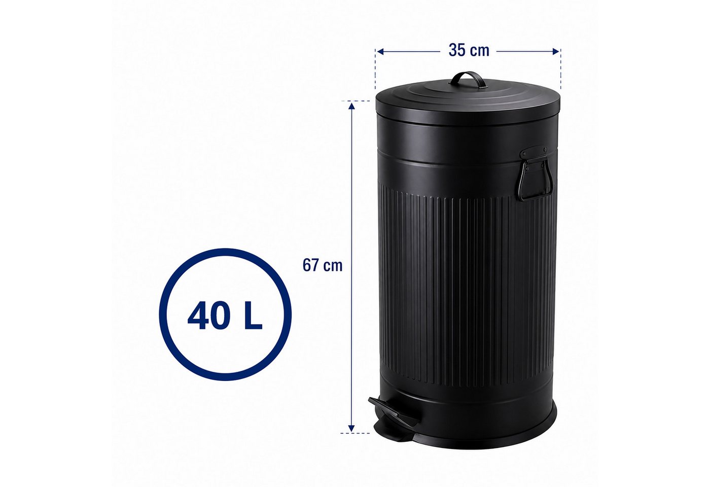 relaxdays Mülleimer Retro Mülleimer 40 Liter, schwarz – Bild 4 von 5