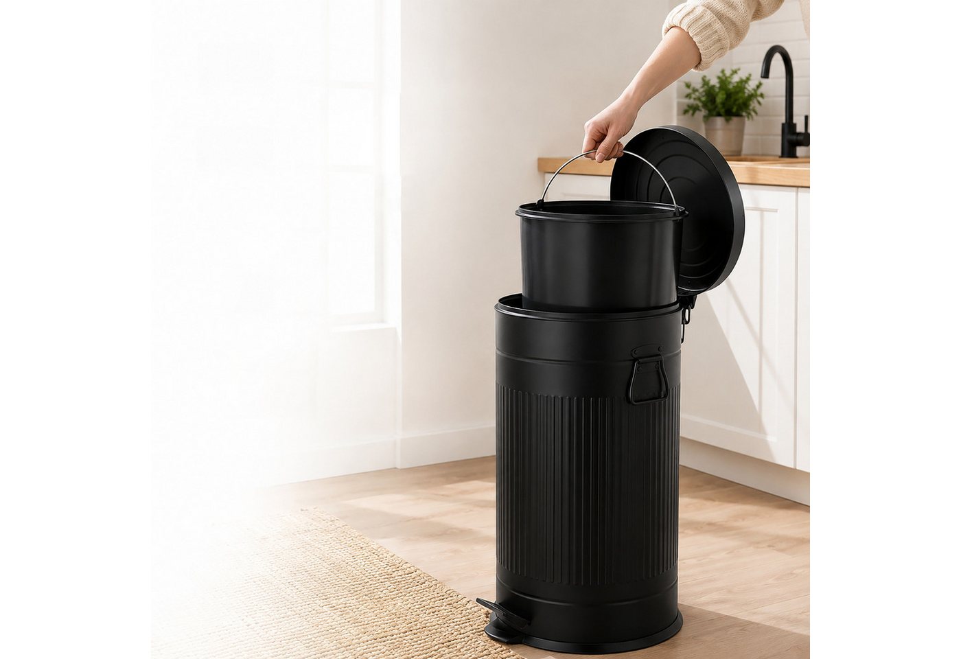 relaxdays Mülleimer Retro Mülleimer 40 Liter, schwarz – Bild 5 von 5