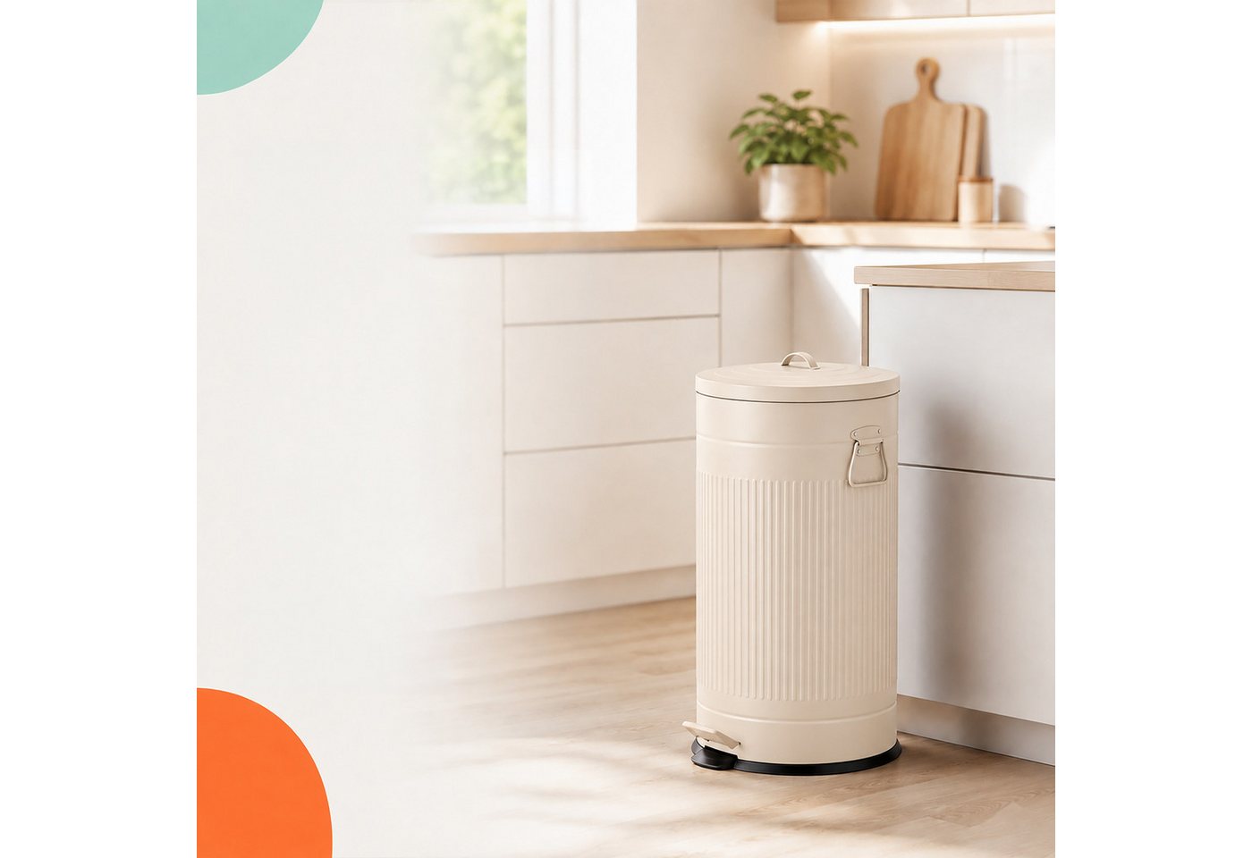 relaxdays Mülleimer Retro Mülleimer 40 Liter, Beige – Bild 2 von 5