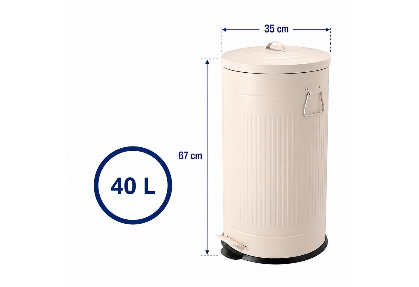 relaxdays Mülleimer Retro Mülleimer 40 Liter, Beige – Bild 4 von 5