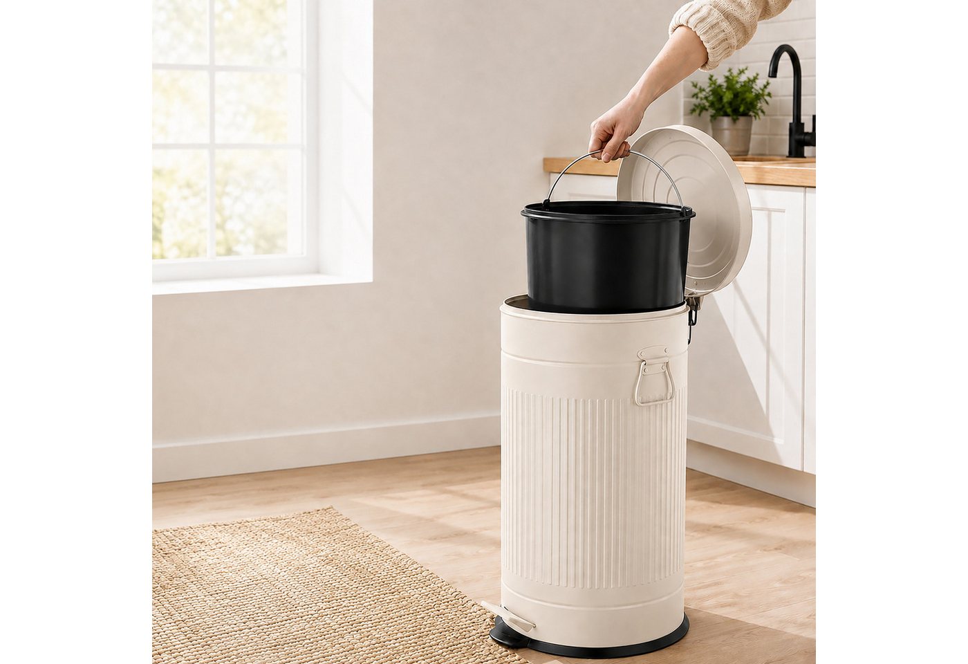 relaxdays Mülleimer Retro Mülleimer 40 Liter, Beige – Bild 5 von 5