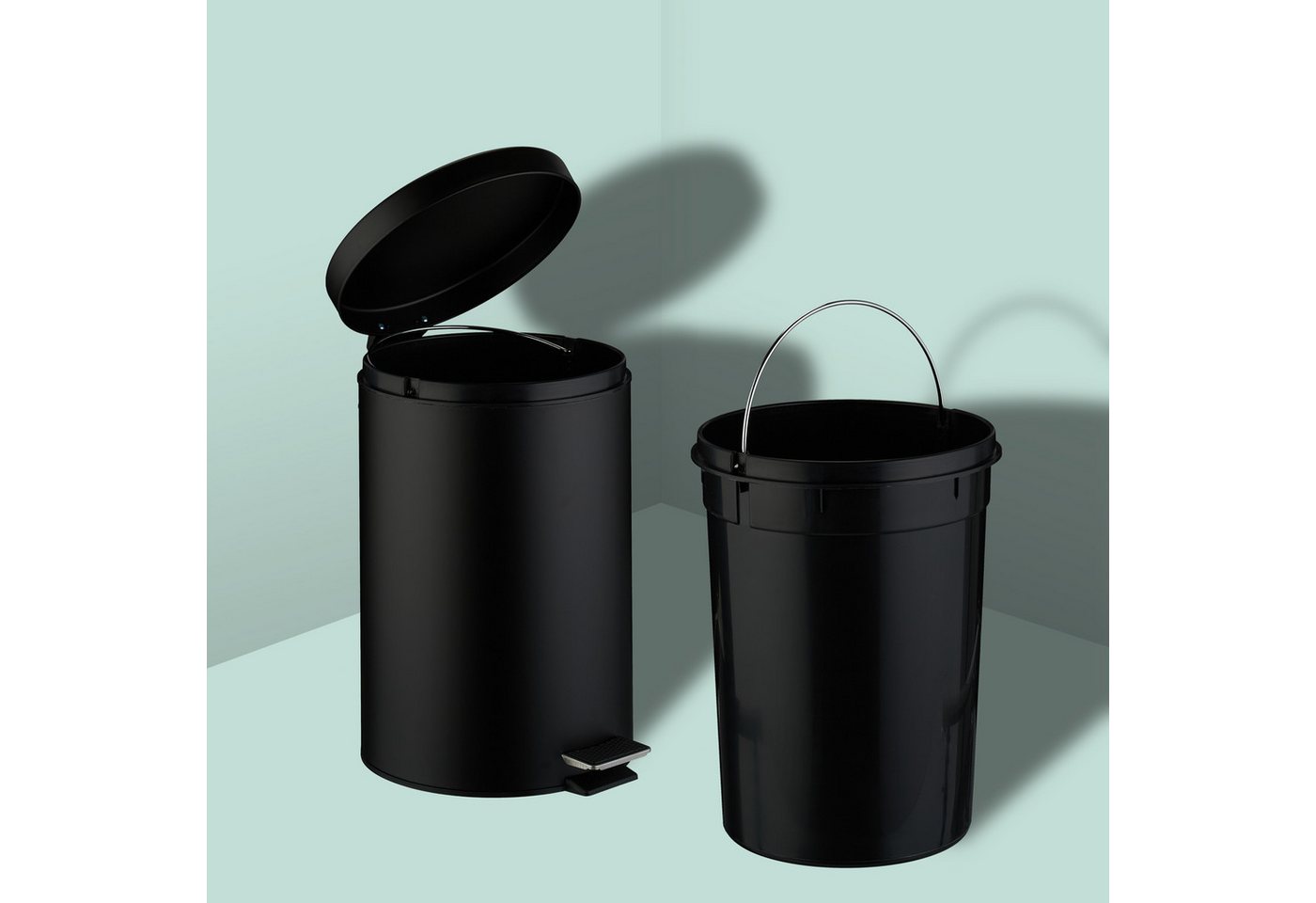 relaxdays Mülleimer Runder Mülleimer Küche 20 Liter, schwarz – Bild 5 von 5