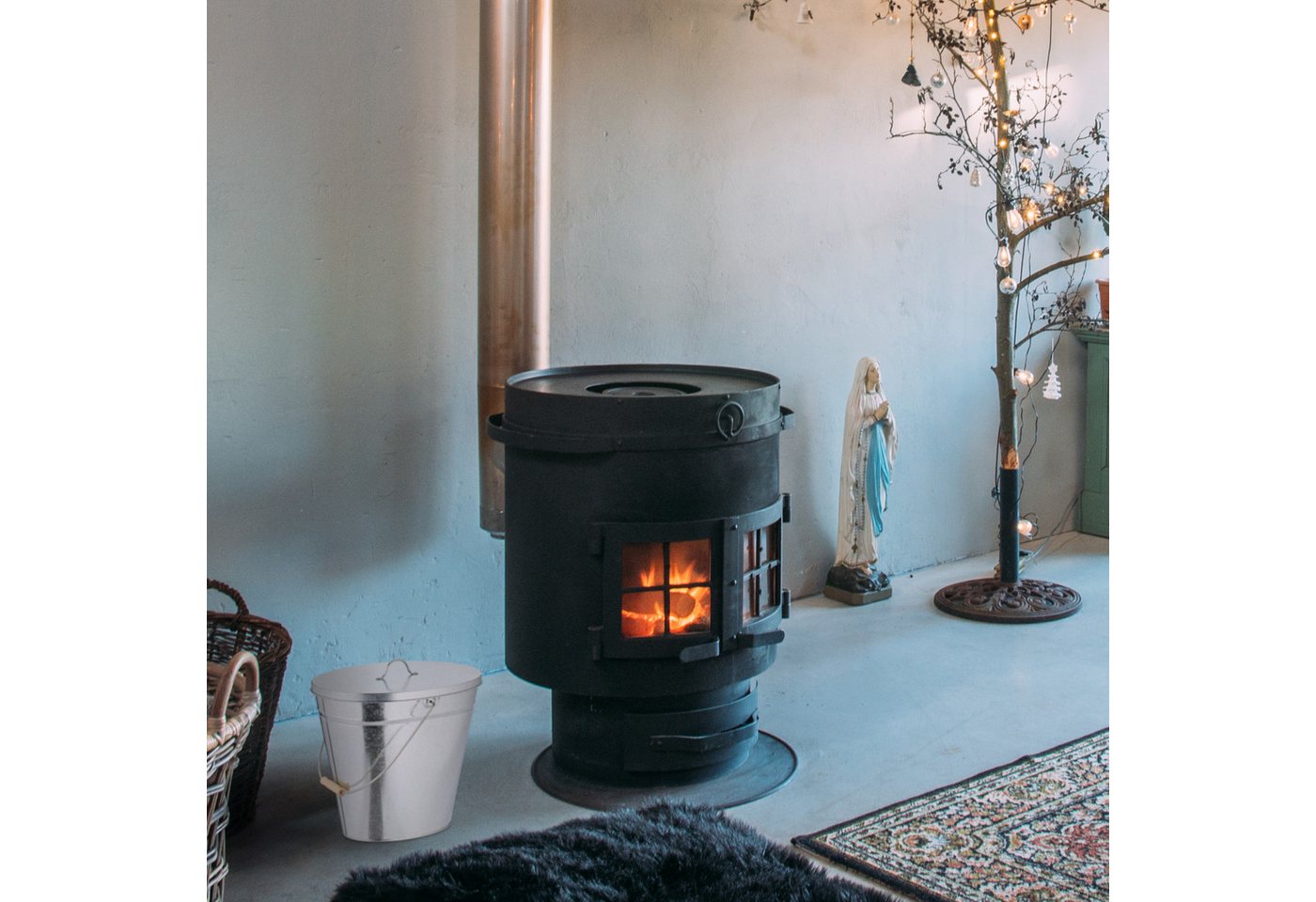 relaxdays Mülleimer Verzinkter Ascheeimer mit Deckel, M – Bild 2 von 5