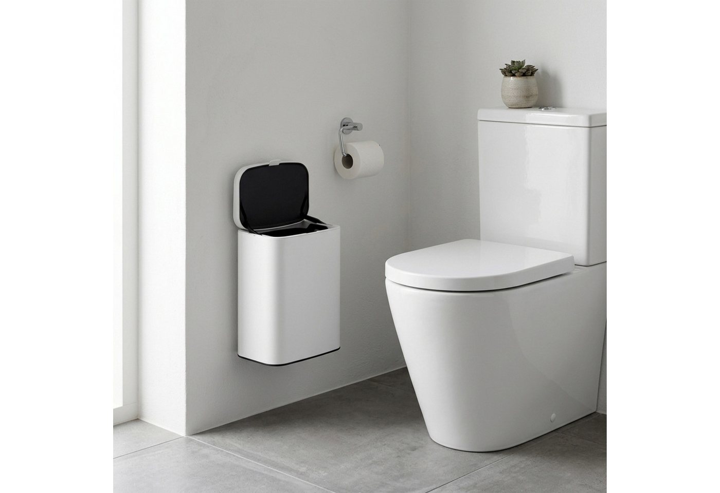 relaxdays Mülleimer Wandmontage, weiß, 8 Liter – Bild 5 von 5