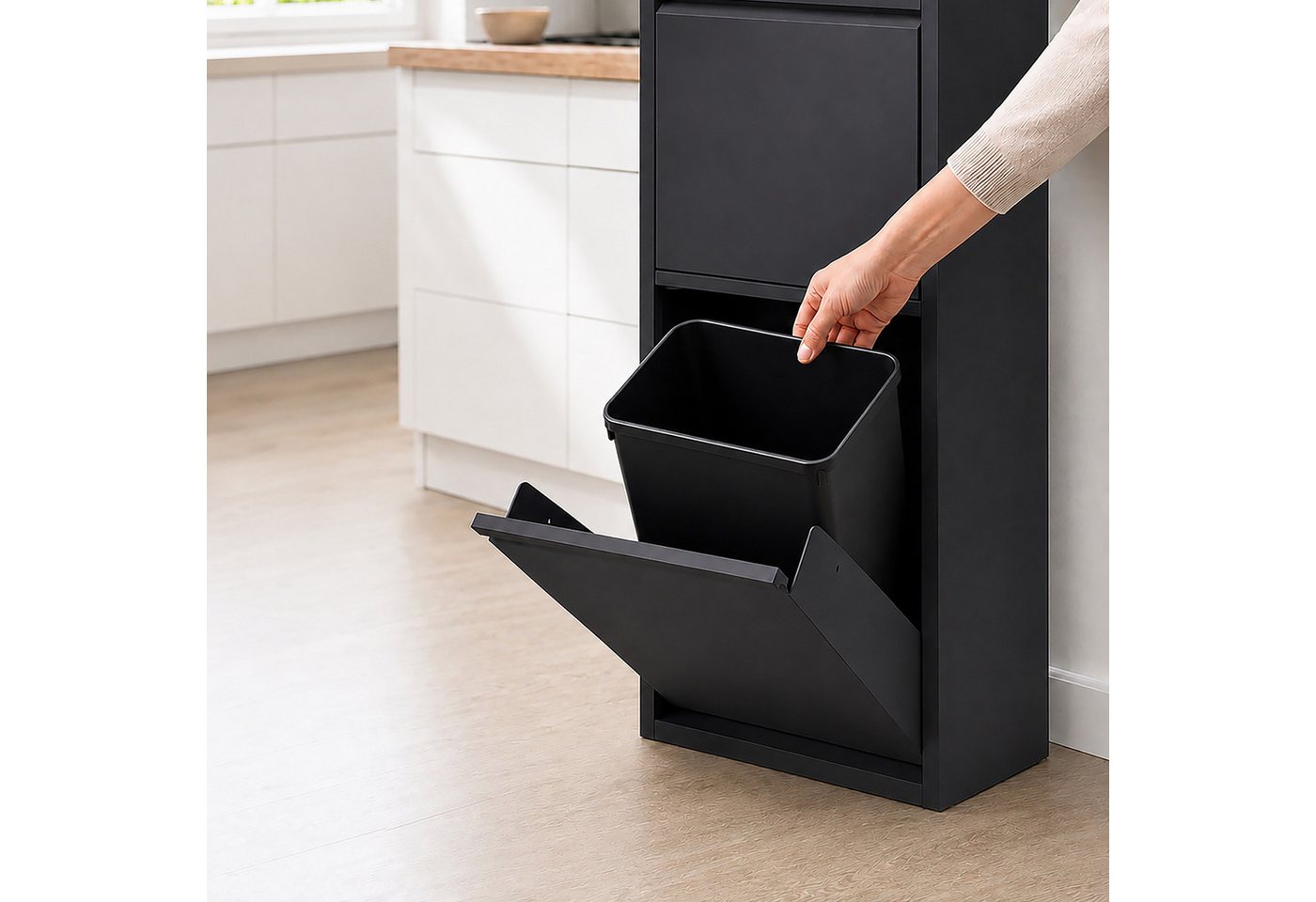 relaxdays Mülltrennsystem Mülleimer 3 Fächer 3x18 l, schwarz – Bild 5 von 5