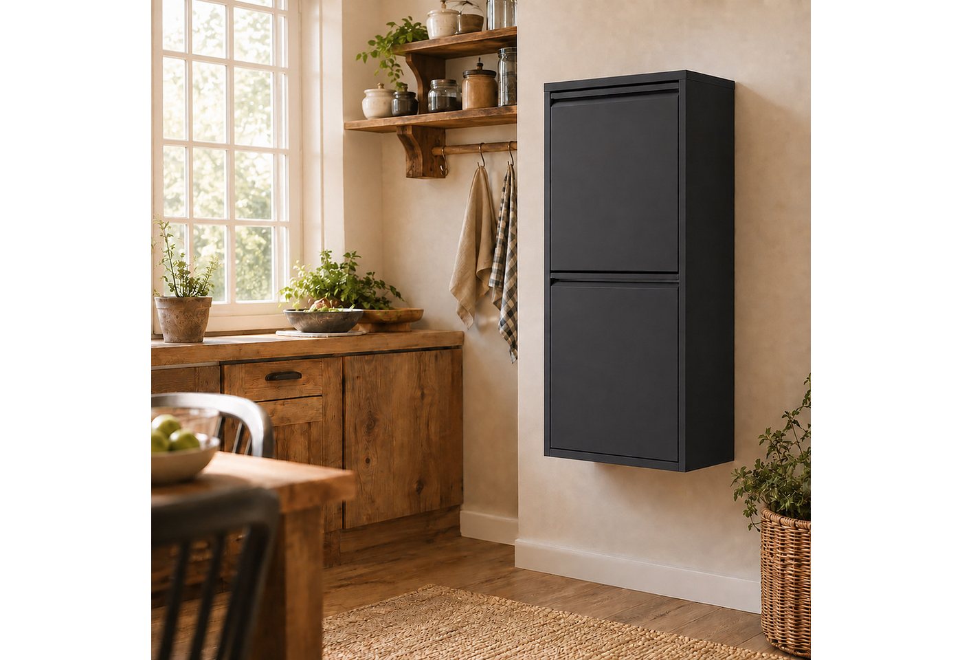 relaxdays Mülltrennsystem Mülleimer 3 Fächer 40 l, schwarz – Bild 3 von 5
