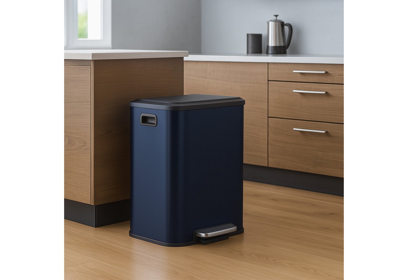 relaxdays Mülltrennsystem Mülleimer mit 2 Fächern 2 x 15 Liter, blau – Bild 3 von 5