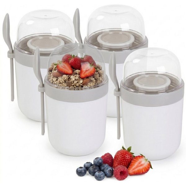 relaxdays Müslibox Müslibecher to go 4er Set, Kunststoff, (4-tlg), weiß