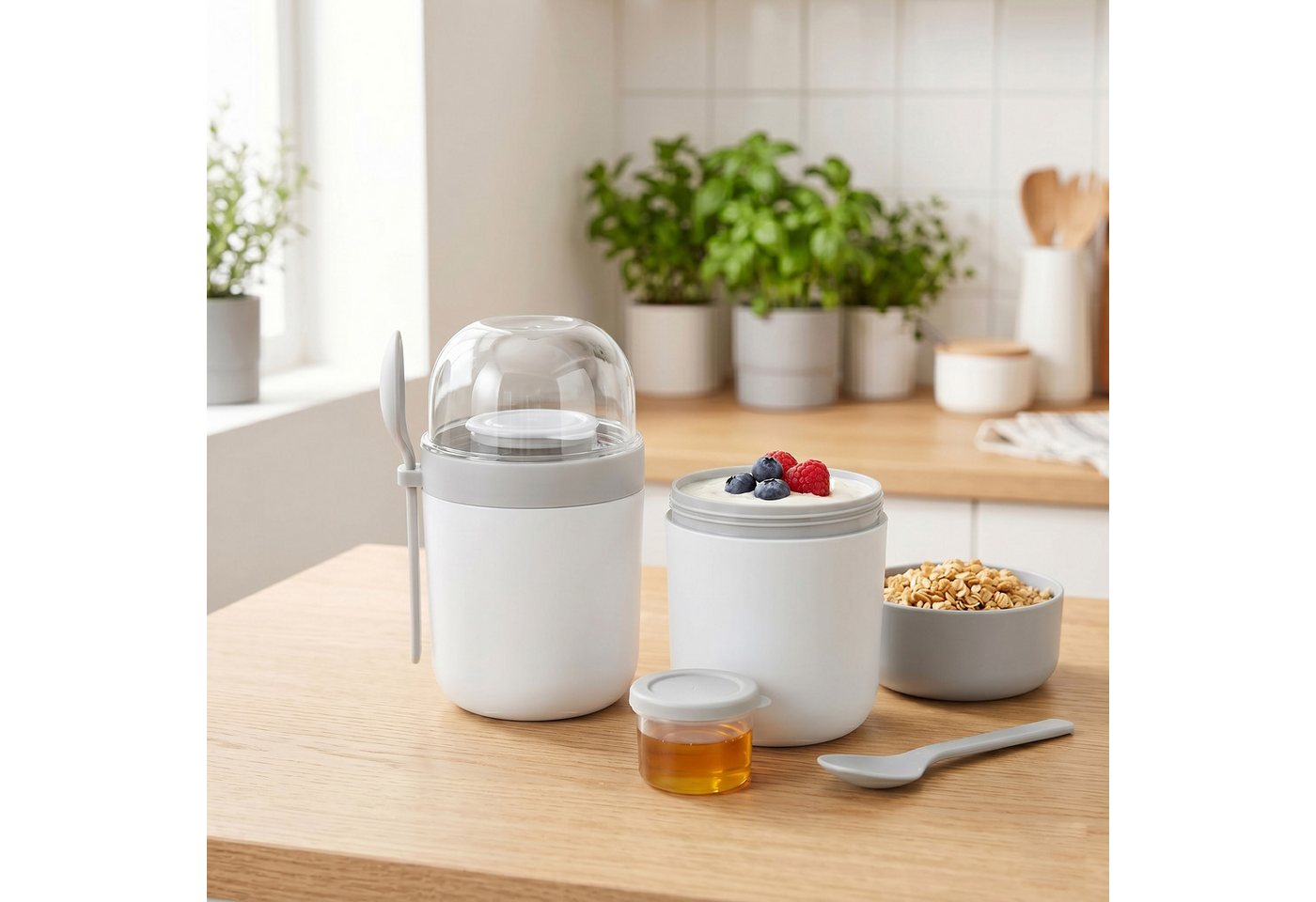 relaxdays Müslibox Müslibecher to go 4er Set, Kunststoff, (4-tlg), weiß – Bild 2 von 5
