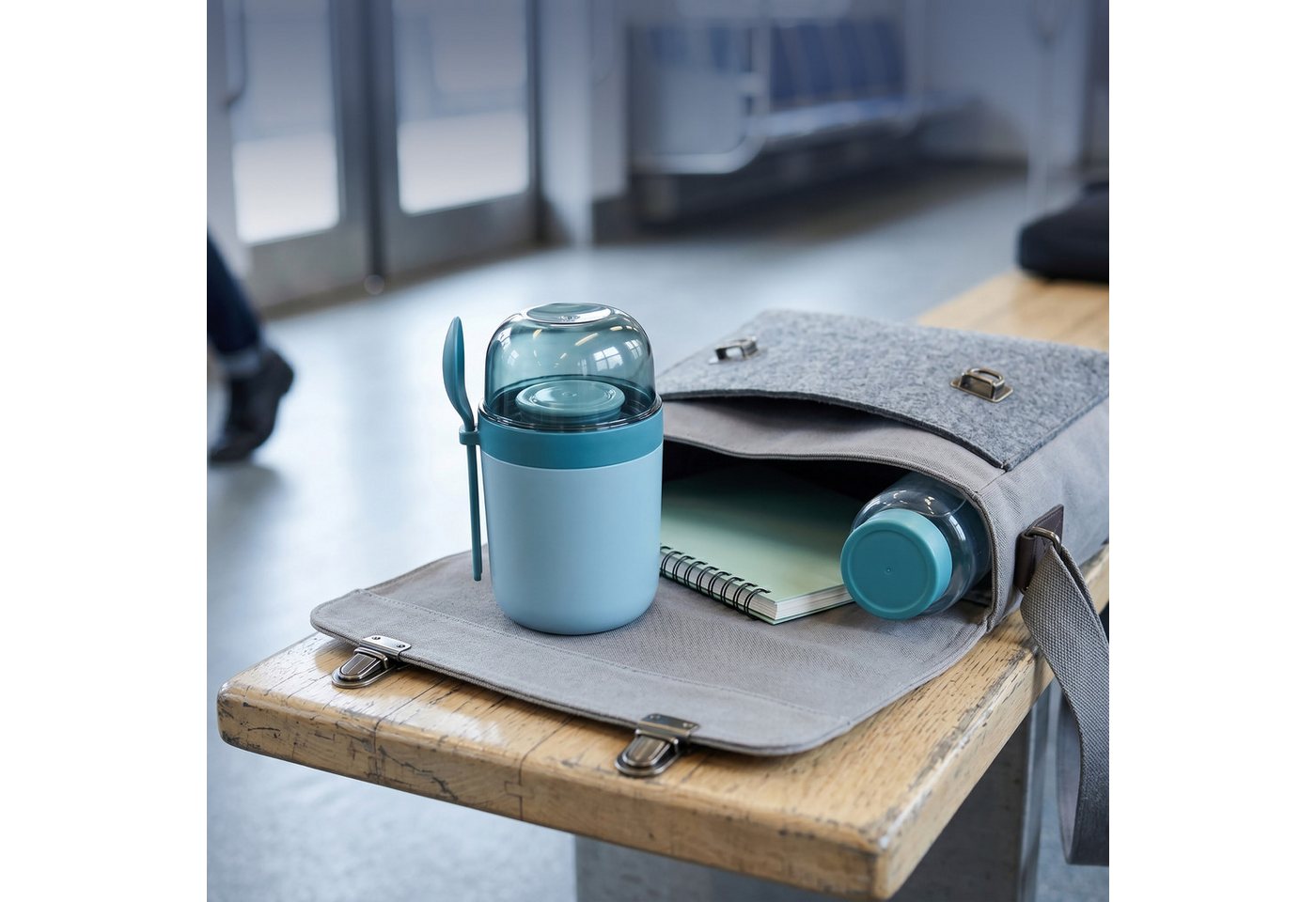 relaxdays Müslibox Müslibecher to go 4er Set, Kunststoff, (4-tlg), blau – Bild 3 von 5