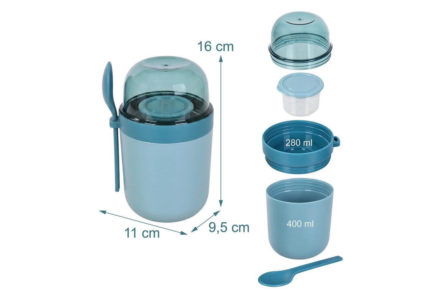 relaxdays Müslibox Müslibecher to go 4er Set, Kunststoff, (4-tlg), blau – Bild 4 von 5