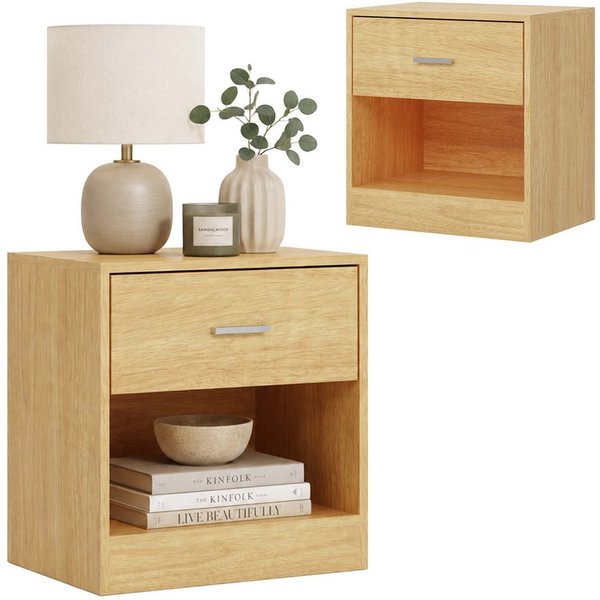 relaxdays Nachtschrank Nachttisch mit Schublade (2-St) Holzoptik, 2er-Pack