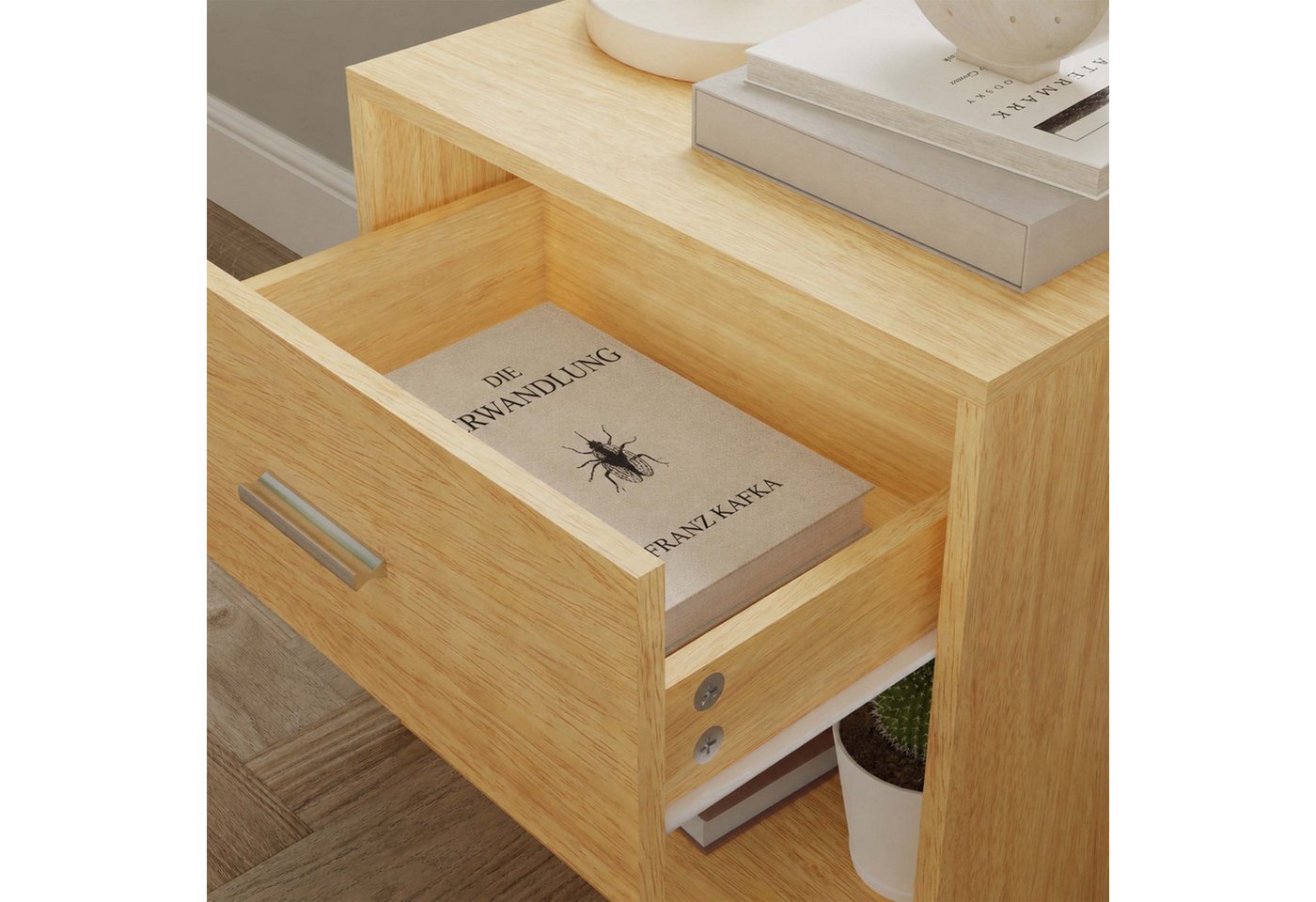 relaxdays Nachtschrank Nachttisch mit Schublade (2-St) Holzoptik, 2er-Pack – Bild 5 von 5