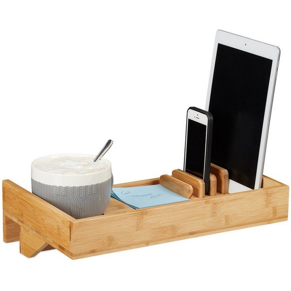relaxdays Nachttisch Bettablage Bambus mit Organizer (1-St)